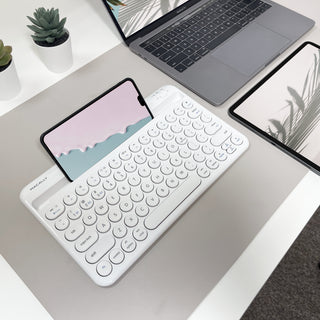 Portable Bluetooth Keyboard for Mac with iPhone or iPad Holder (White)