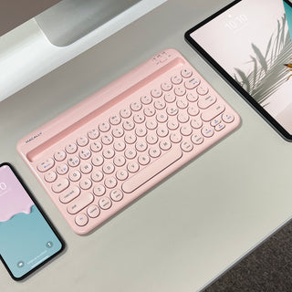 Mac Portable Keyboard with iPhone or iPad Holder (Pink)