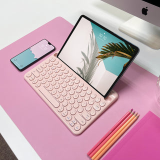 Mac Portable Keyboard with iPhone or iPad Holder (Pink)