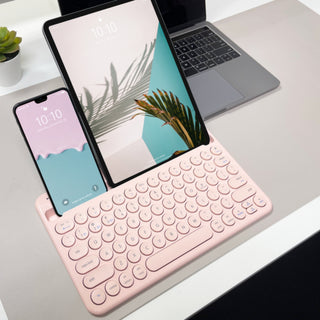 Mac Portable Keyboard with iPhone or iPad Holder (Pink)