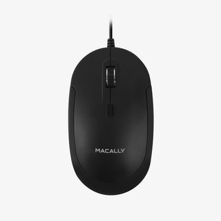Macally Silent Wired Mouse in Space Gray - Slim USB Design on White Background