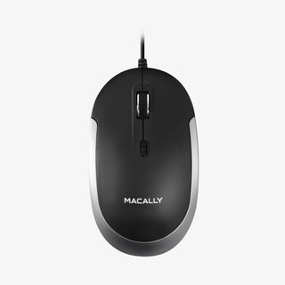 Macally Silent Wired Mouse in Space Gray - Slim USB Design on White Background
