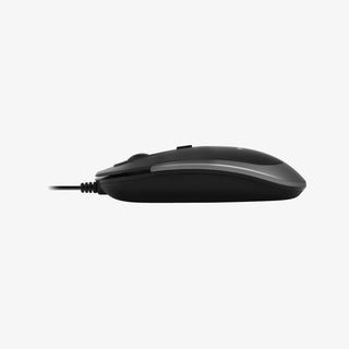 Macally Silent Wired Mouse in Space Gray - Slim USB Design on White Background
