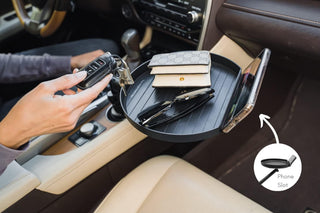 Versatile Macally Car Tray with Phone Slot - Adjustable for Snacks and Devices on the Go