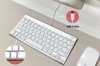 Macally's Slim Profile USB Wired Keyboard - Durable Aluminum Build for Mac/PC Compatibility