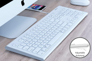Macally's Slim Profile USB Wired Keyboard - Durable Aluminum Build for Mac/PC Compatibility