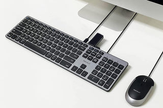 Macally Premium Wired USB C Keyboard - Full Size with USB Ports