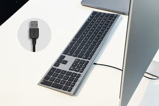 Sleek Macally UltraSlim USB Wired Keyboard in Space Gray for Mac and PC 