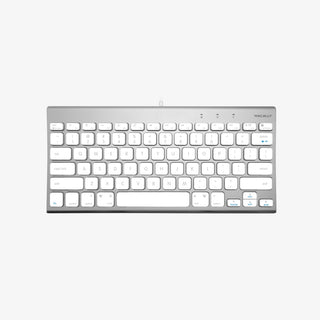 Macally USB Wired Compact Keyboard in Silver Aluminum for Mac and PC on White Background