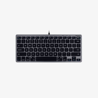 Macally Small USB Wired Keyboard in Space Grey - 78 Keys on White Background
