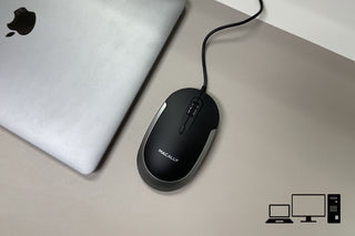 Macally Slim Silent Wired Mouse - Quiet Click USB Mouse for Mac and PC