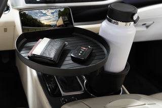 Expandable Meal Tray and Cup Holder by Macally - Integrated Phone Holder for Convenient Dining in Car