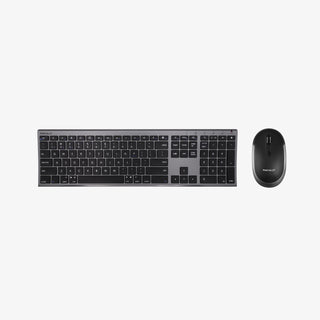 Macally Wireless Keyboard for Mac with Mouse Combo on white background, multi-device connectivity.