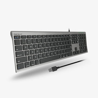 Macally Ultra-Slim Space Gray USB Wired Keyboard - Compatible with Mac and PC