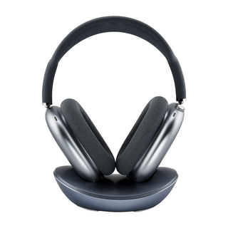 Macally AirPods Max charging stand in midnight - front view with headphones docked