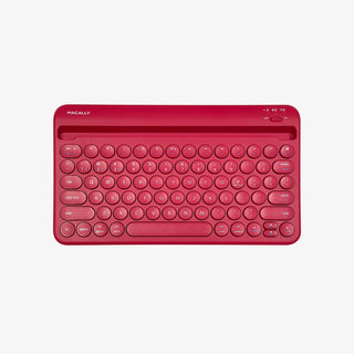 Macally Rechargeable Small Bluetooth Keyboard in viva magenta with Device Stand