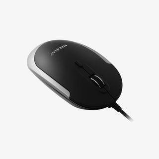 Macally Silent Wired Mouse in Space Gray - Slim USB Design on White Background
