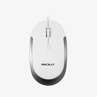 Macally Silent Wired Mouse in Space Gray - Slim USB Design on White Background