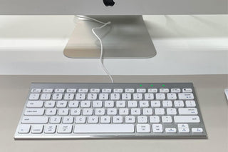 Macally USB Wired Compact Keyboard in Silver Aluminum for Mac and PC on White Background