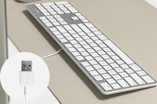Elegant Silver Macally Wired Keyboard - Ultra-Thin with Full Numeric Keypad, USB Connection 