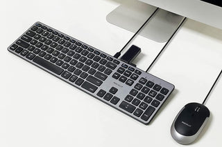 Macally Premium Wired USB C Keyboard - Full Size with USB Ports 