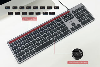 Macally USB C Keyboard Featuring Built-in USB Hub - Extra Connectivity for Mac and PC
