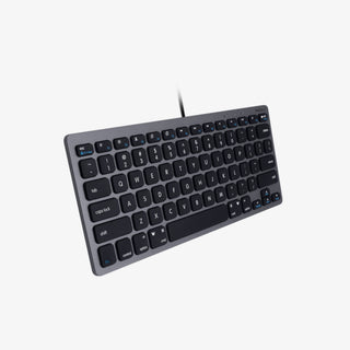 Macally Small USB Wired Keyboard in Space Grey - 78 Keys on White Background