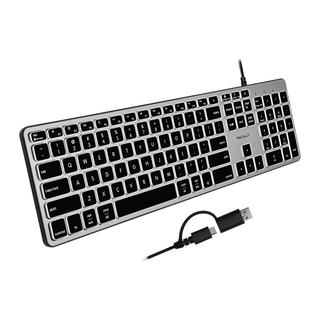 Macally wired keyboard and mouse combo for Mac in Space Gray - backlit keys with USB-C to USB-A plug