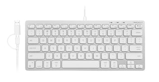 Macally compact USB wired keyboard for Mac with dual USB-C and USB-A connectors on white background