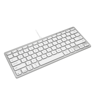 Macally compact keyboard and mouse combo in silver - angled view of 78-key scissor-switch keyboard