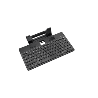 Macally USB-C wired keyboard with tablet stand in black - angled view