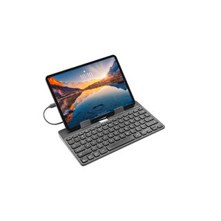 Macally USB-C wired keyboard with tablet stand in black - iPad in landscape