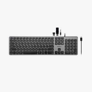 Macally Premium Wired USB C Keyboard - Full Size with USB Ports