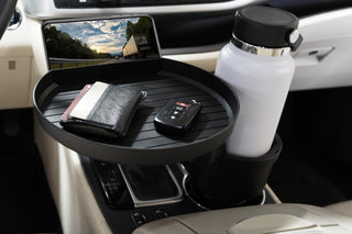 Expandable Meal Tray and Cup Holder by Macally - Integrated Phone Holder for Convenient Dining in Car 