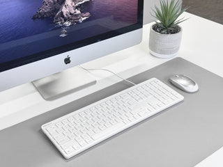 Macally keyboard clean desk setup with iMac