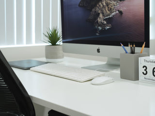 Macally keyboard office desk setup with accessories