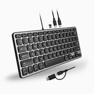 Compact Wired Keyboard with USB hub ports & Dual USB C / A